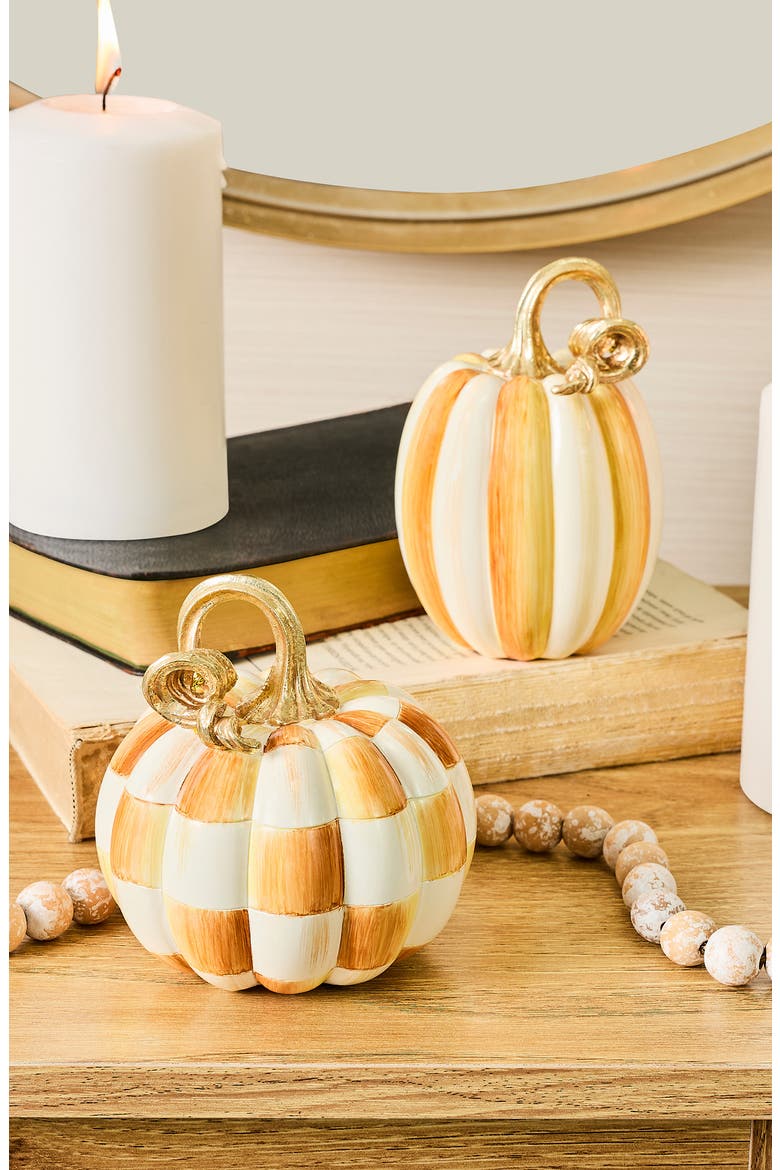 Amber Check & Stripe Set of 2 Petite Pumpkins, Alternate, color, ORANGE