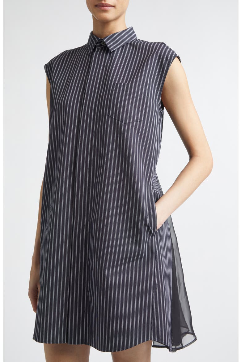 Stripe Cap Sleeve Poplin & Chiffon Shirtdress, Alternate, color, NAVY STRIPE