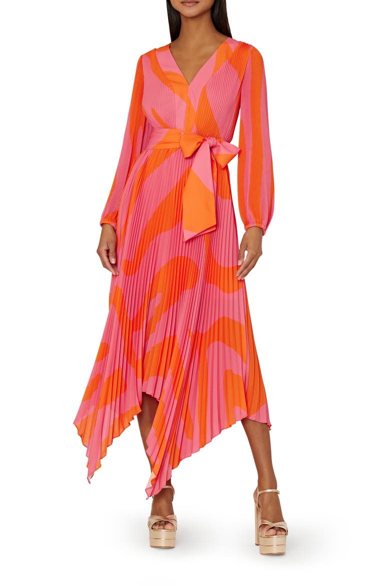 Liora Zebra Print Long Sleeve Midi Dress, Main, color, MILLY PINK