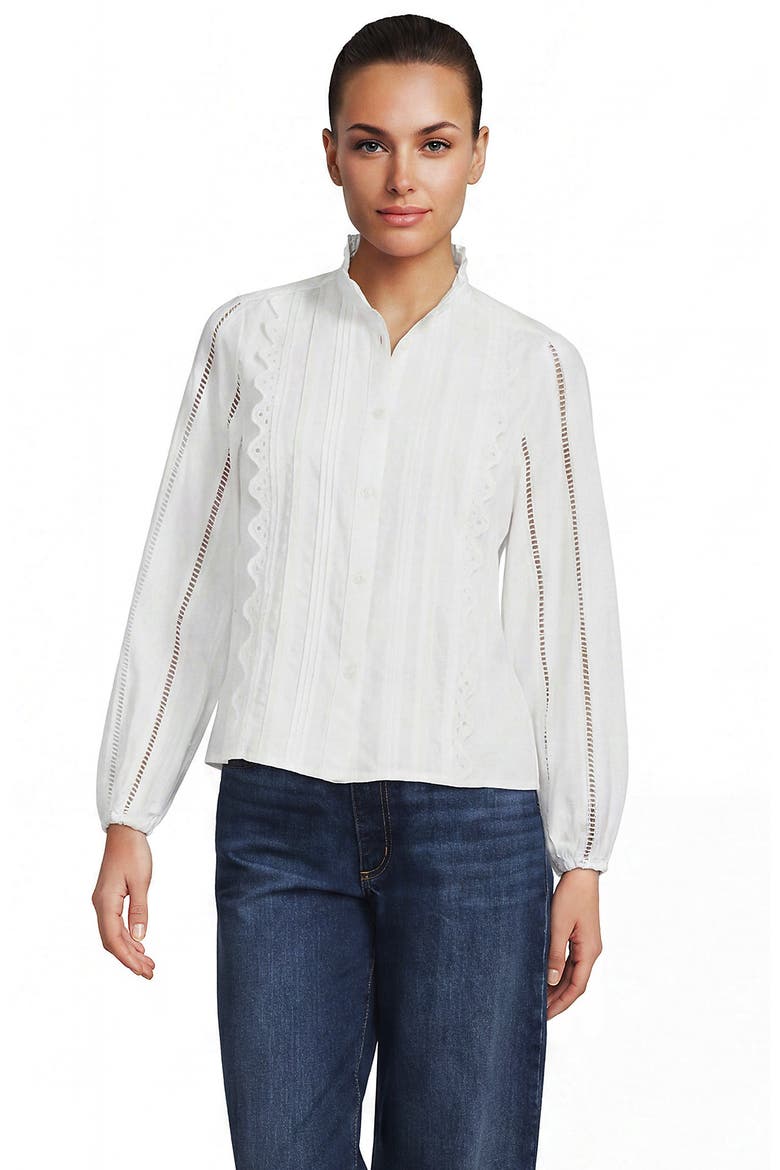 Ruffle Neck Button Front Shirt, Alternate, color, White