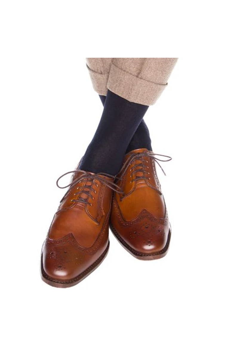 Jasper Mercerized Cotton Ribbed Mid-calf Solid Color Socks, Alternate, color, Classic Navy