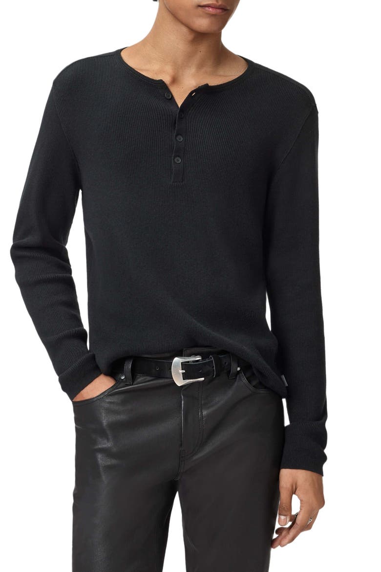 Javis Organic Cotton & Cashmere Rib Henley, Main, color, BLACK