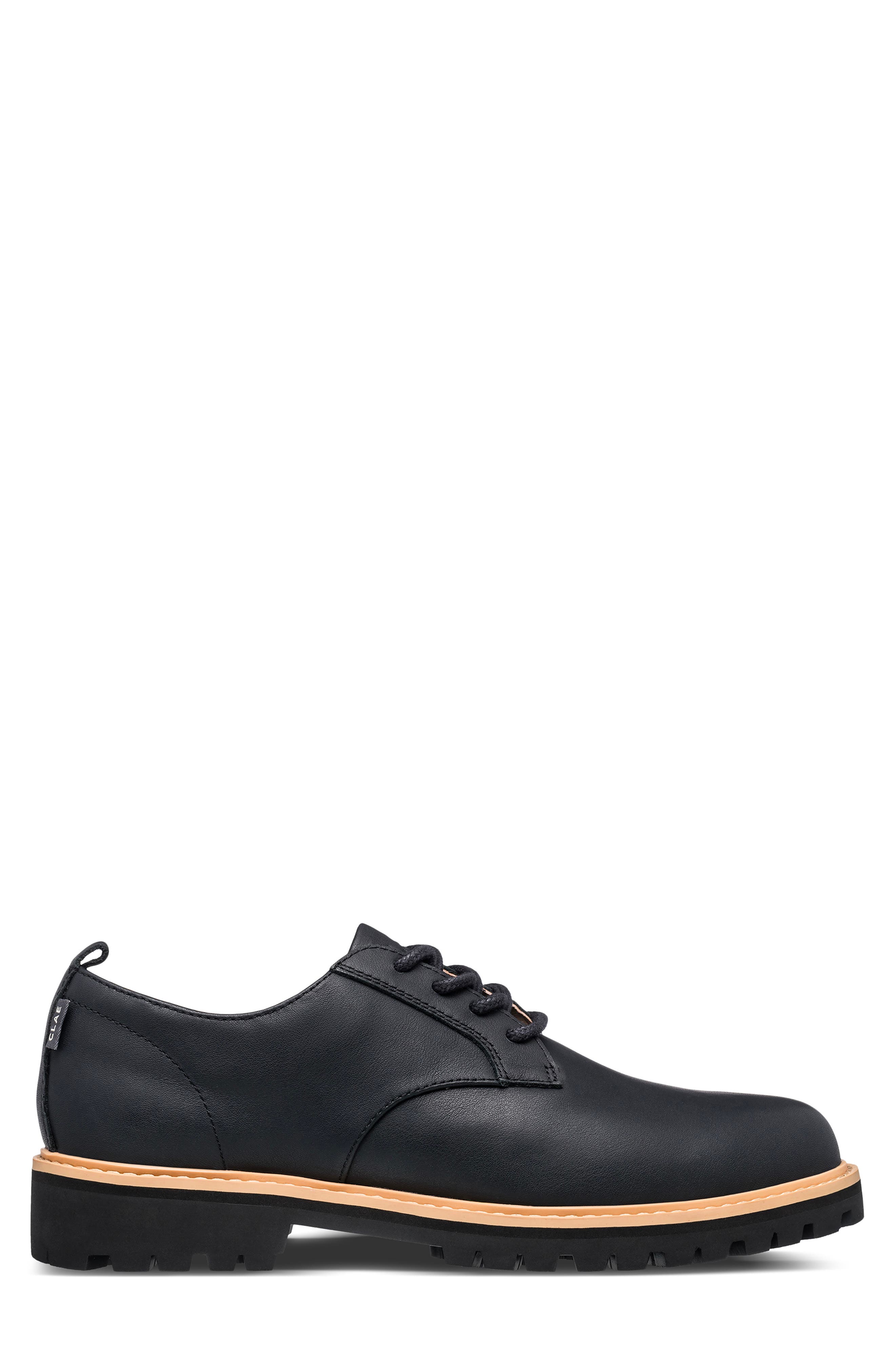 CLAE Logan Lugged Plain Toe Derby, Alternate, color, Black Natural Leather
