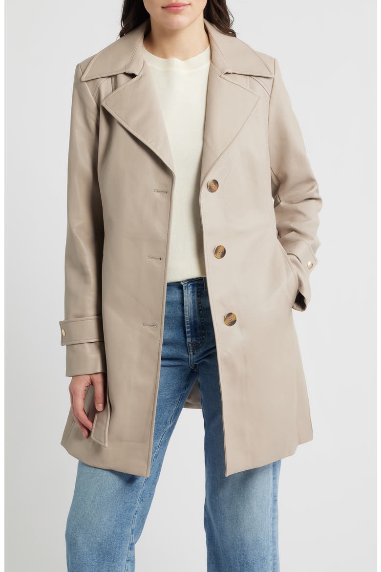 Belted Faux Leather Trench Coat, Main, color, DUNE