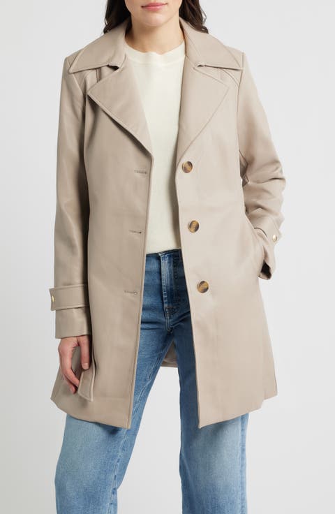 Belted Faux Leather Trench Coat