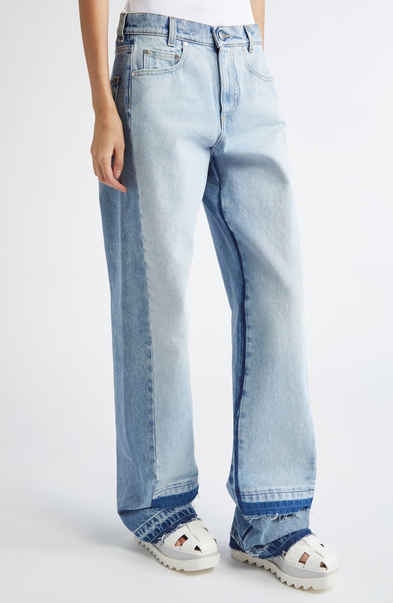 Stella McCartney Contrast Panel Raw Hem High Waist Straight Leg Jeans, Alternate, color, 