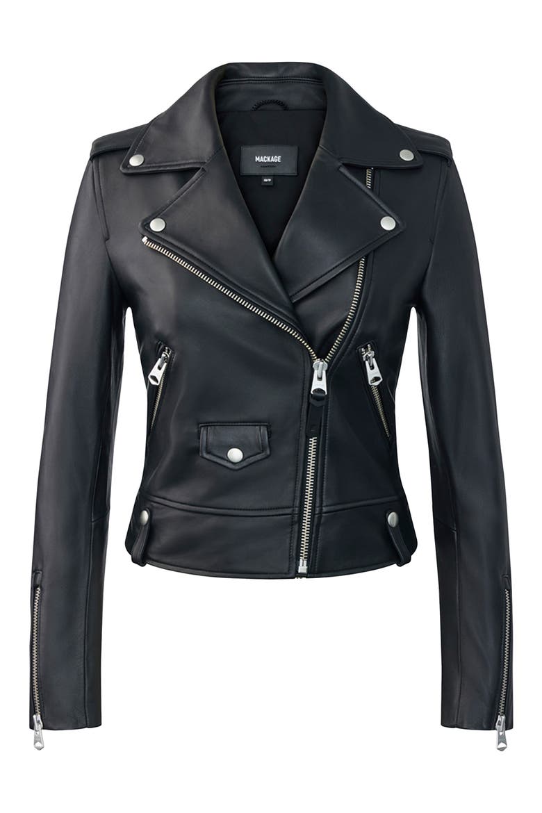 Baya Leather Moto Jacket, Alternate, color, BLACK