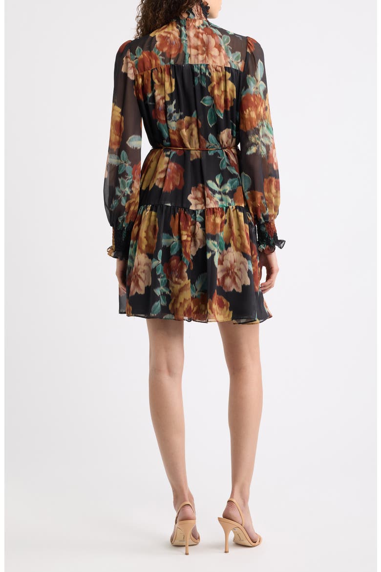Floral Long Sleeve Dress, Alternate, color, BLACK ORANGE