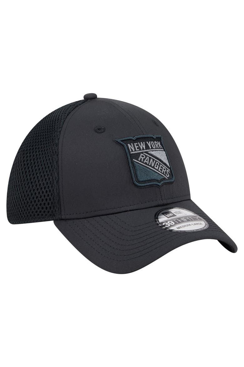 Men's New Era  Black New York Rangers Blackout 39THIRTY Flex Fit Hat, Alternate, color, Black