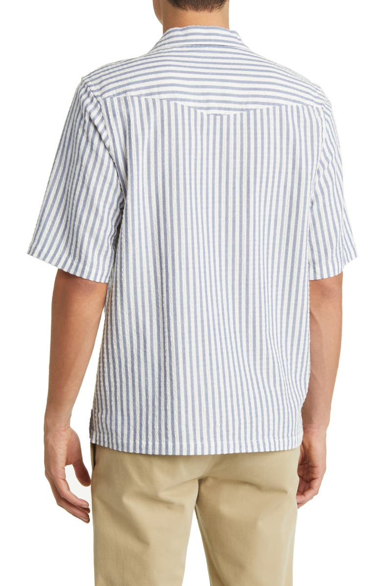Officine Générale Eren Stripe Short Sleeve Cotton Button-Up Shirt, Alternate, color, 