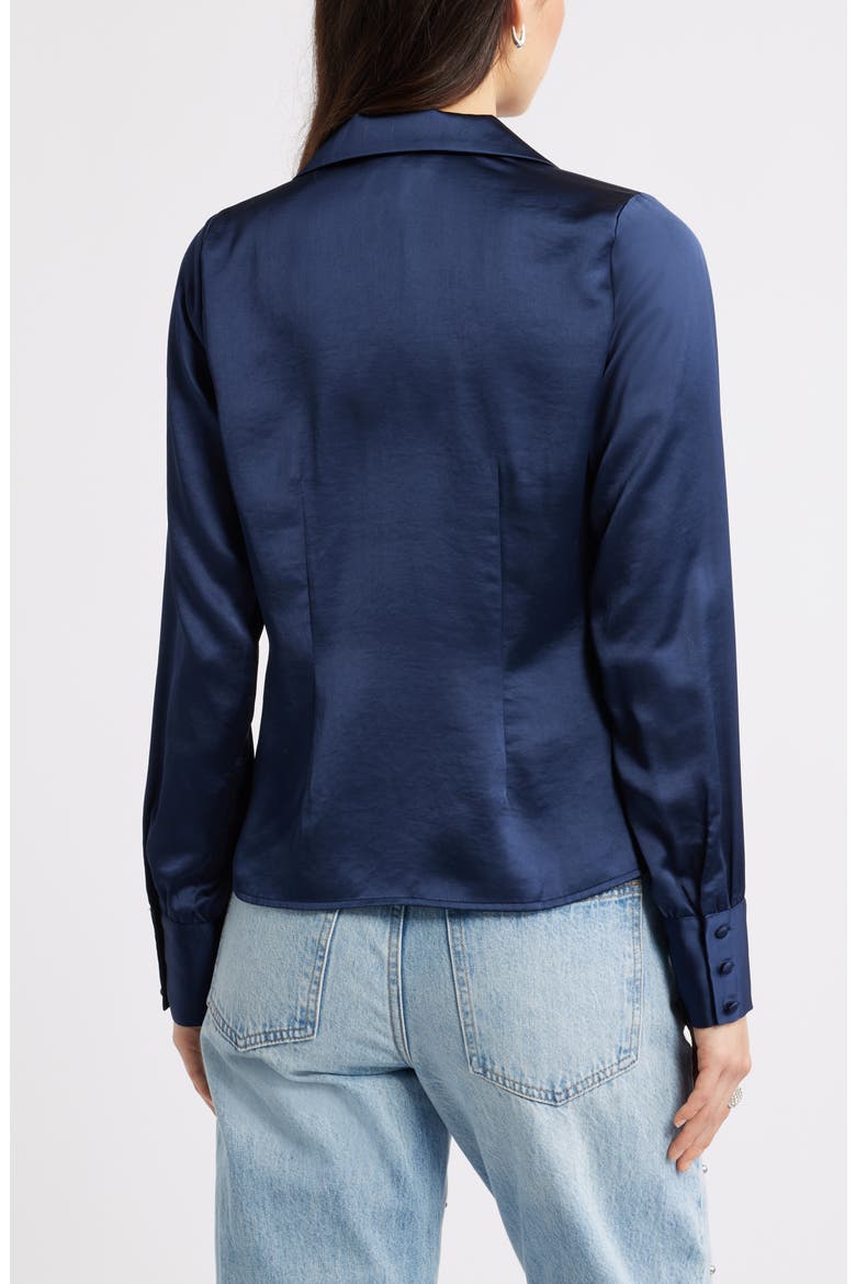 Satin Button-Up Shirt, Alternate, color, NAVY IRIS