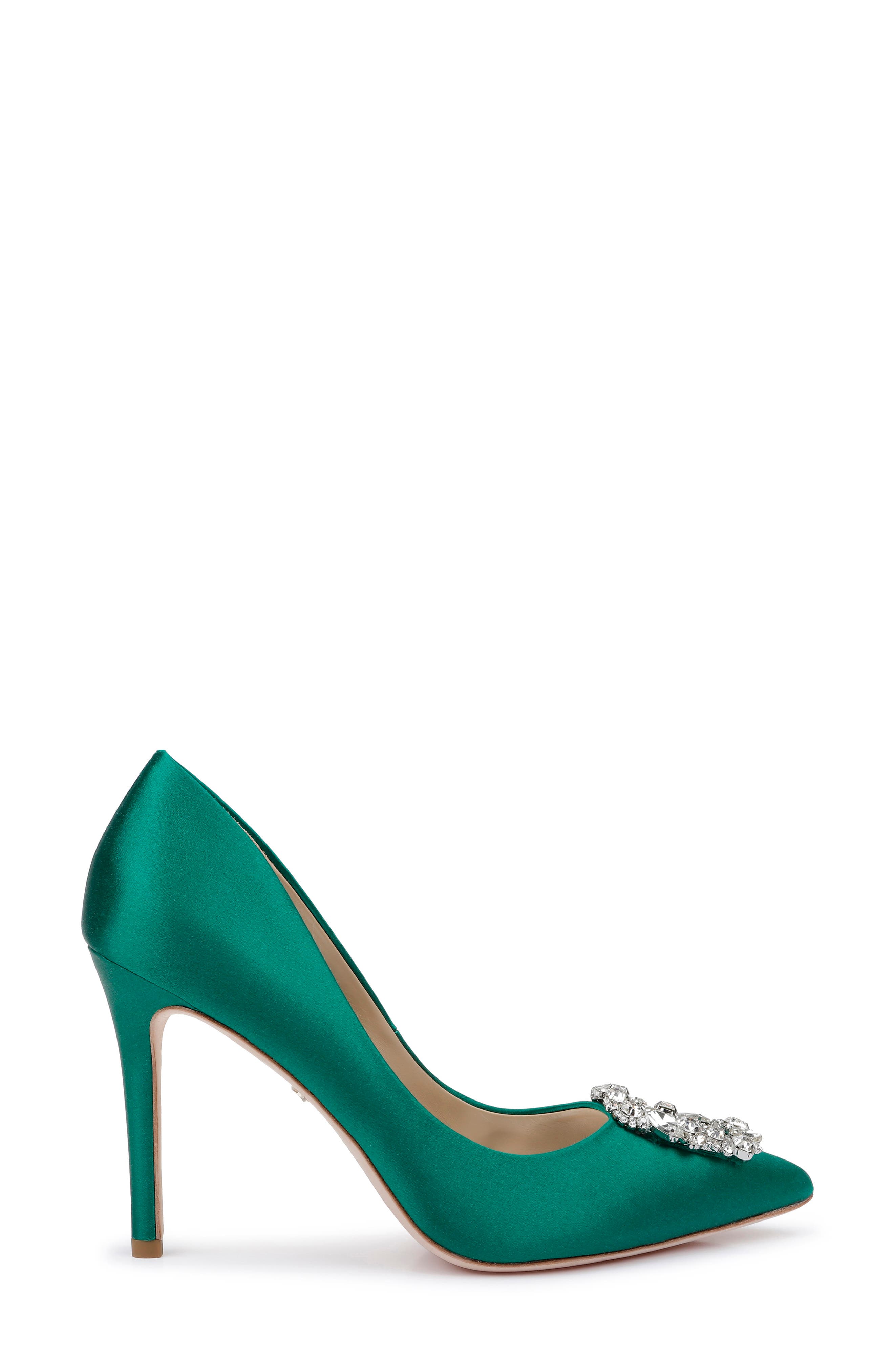 Badgley Mischka Collection Cher Crystal Embellished Pump, Alternate, color, Emrld Satn