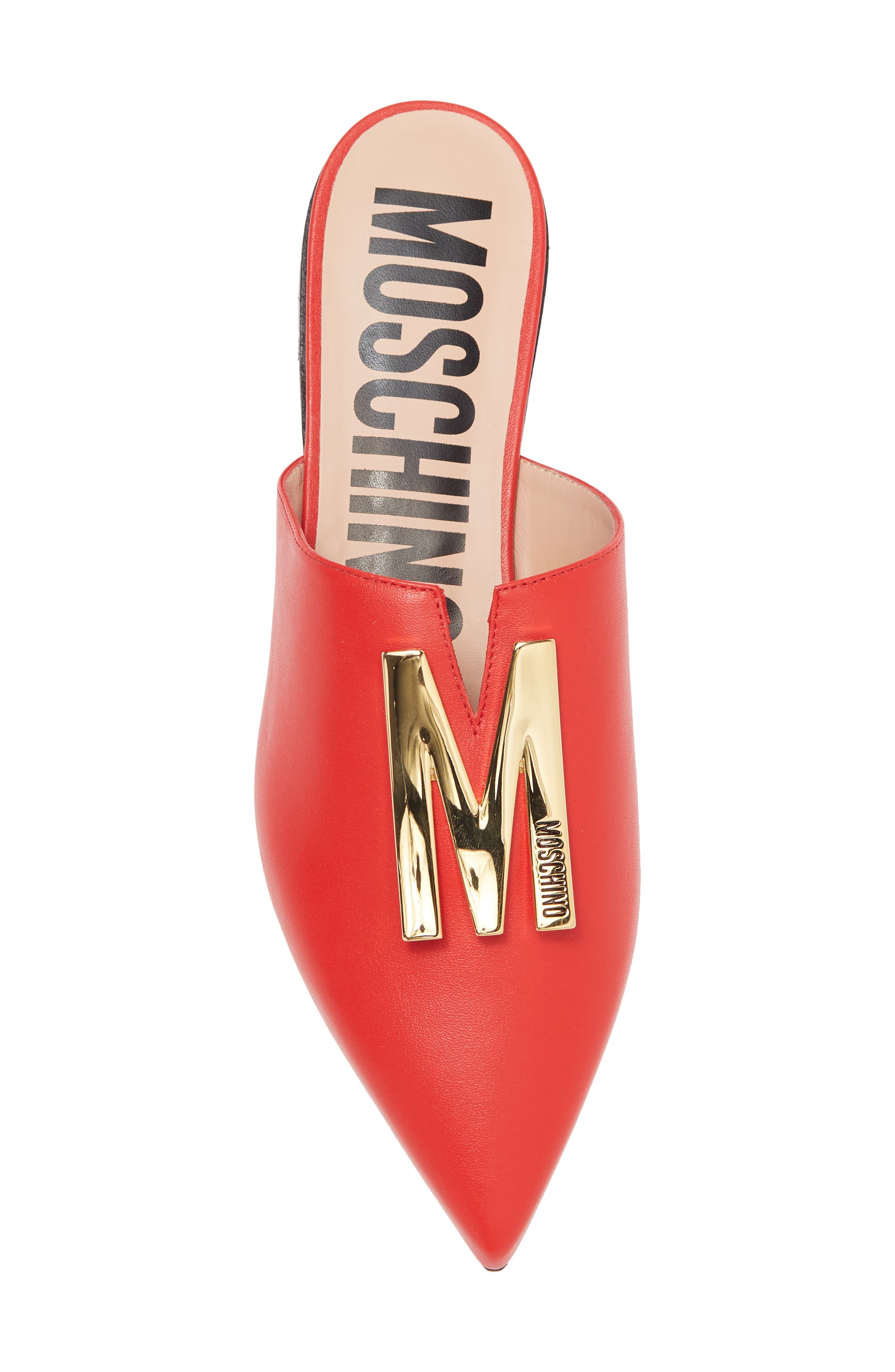 Moschino Logo Pointy Toe Mule, Alternate, color, 