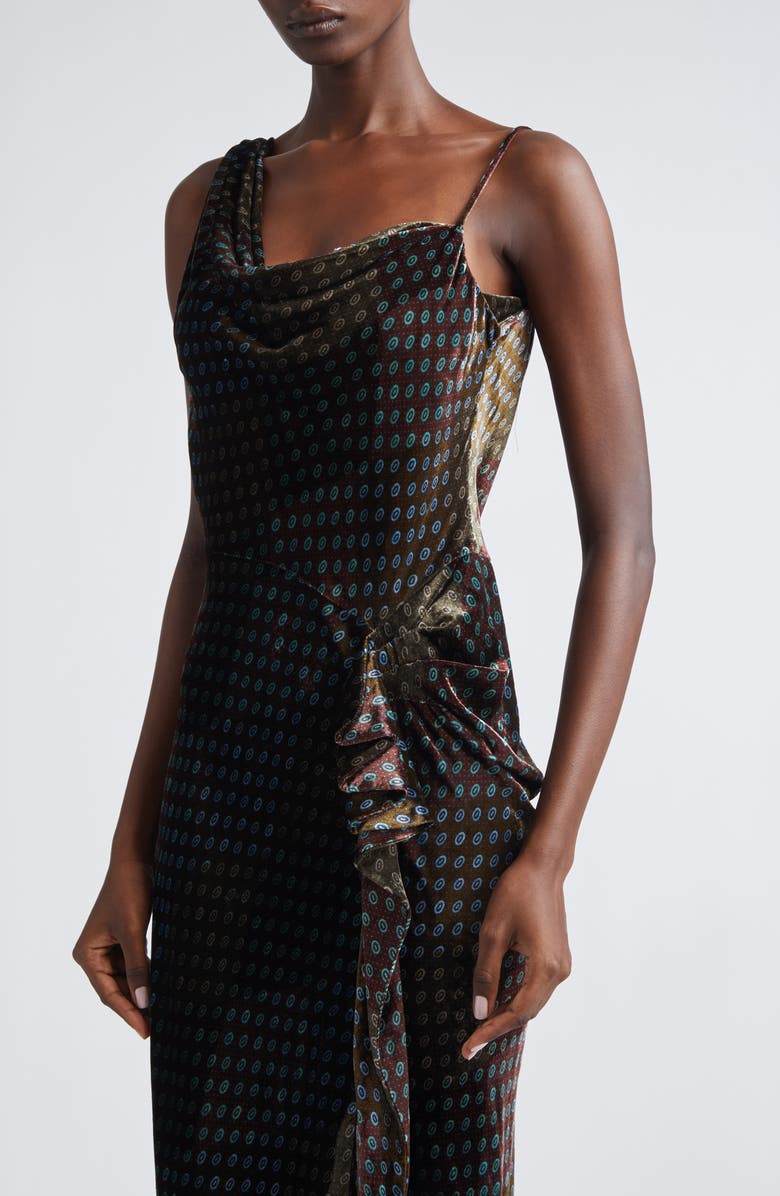 Dries Van Noten Deyon Draped Velvet Midi Dress, Alternate, color, Khaki