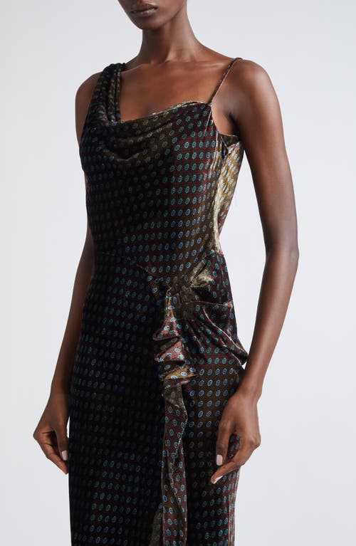 Dries Van Noten Deyon Draped Velvet Midi Dress In Multi