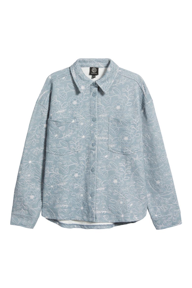 Embroidered Cotton Blend Shacket, Alternate, color, DENIM/ IVORY