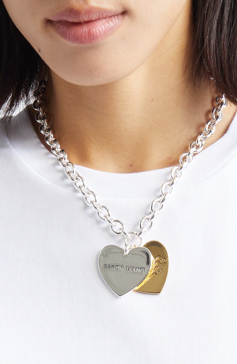 Sandy Liang Found Double Heart Pendant Necklace, Alternate, color, Silver Multi