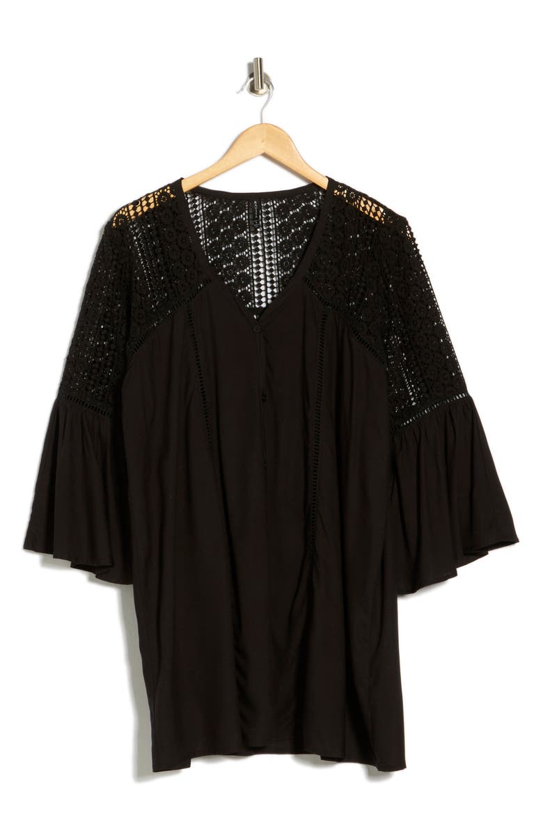 BOHO ME Lace Crochet Tunic Coverup, Alternate, color, Black