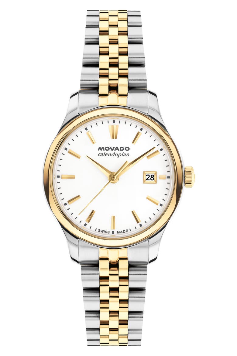 Heritage Series Calendoplan Bracelet Watch, Main, color, WHITE