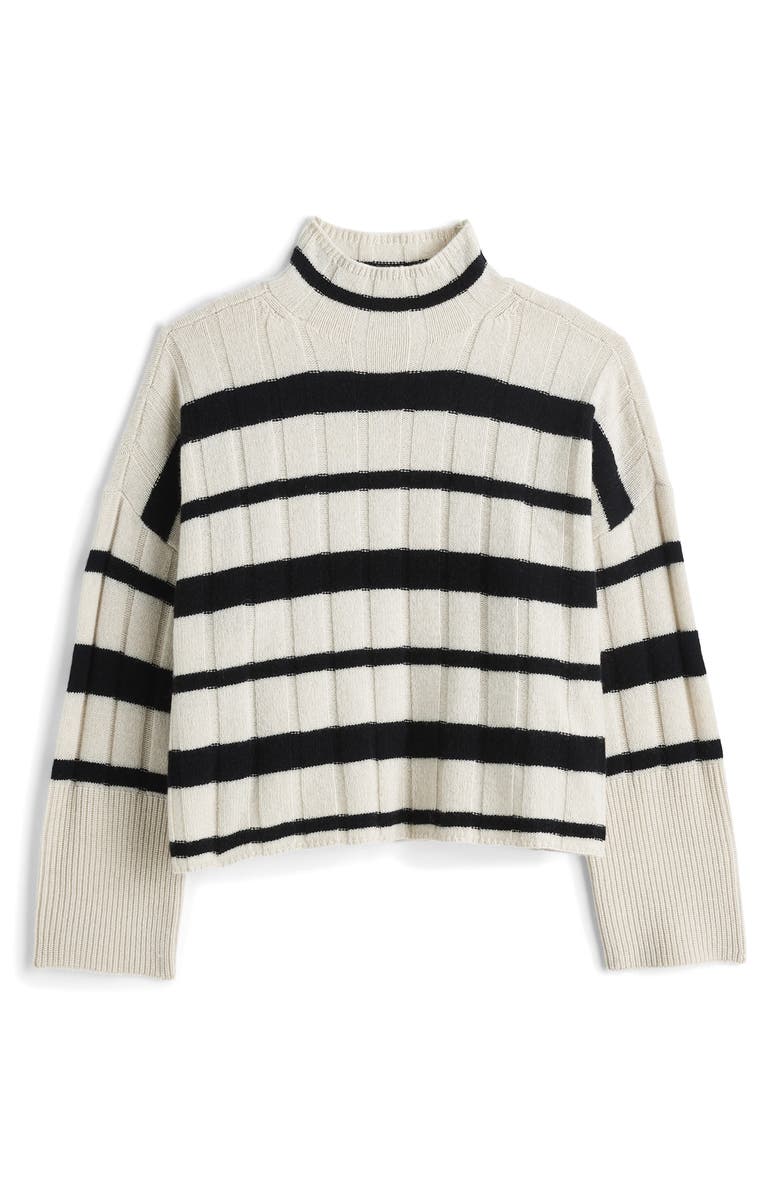 Madewell Stripe Rib Cashmere & Wool Blend Funnel Neck Sweater, Alternate, color,