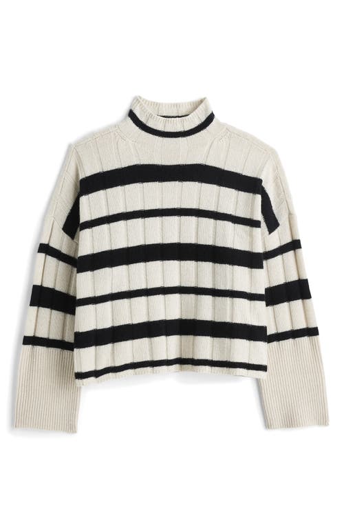 MADEWELL MADEWELL STRIPE RIB CASHMERE & WOOL BLEND FUNNEL NECK SWEATER 
