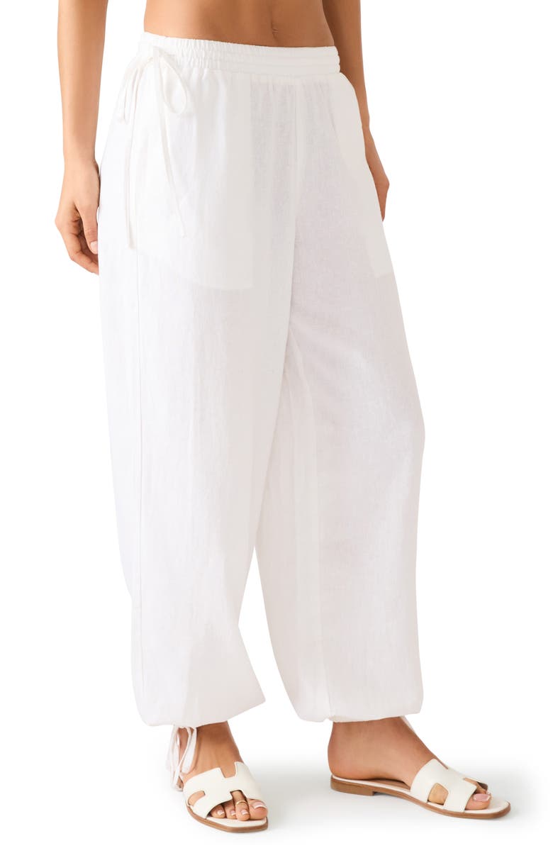 Steve Madden Divinia Tie Detail Linen Blend Pants, Alternate, color, White