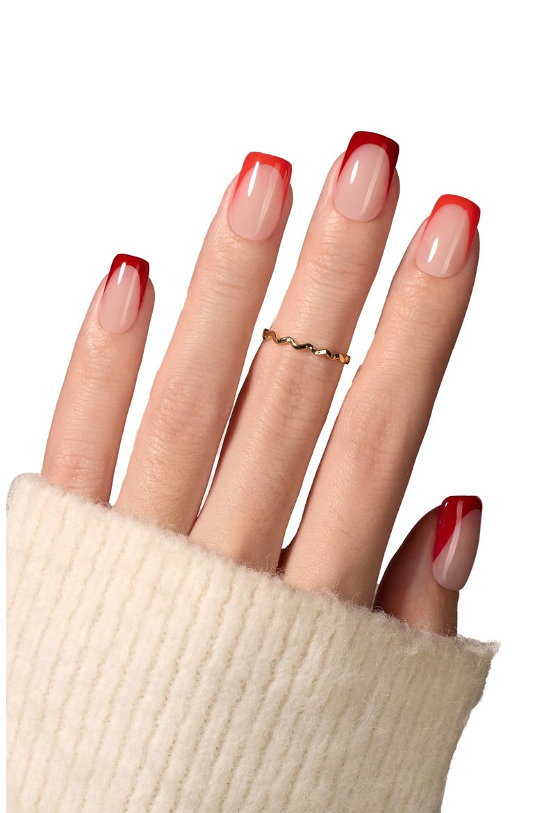 Red French Tip Press On Nail Studio Kit Short Square, Alternate, color, Christmas classic Red