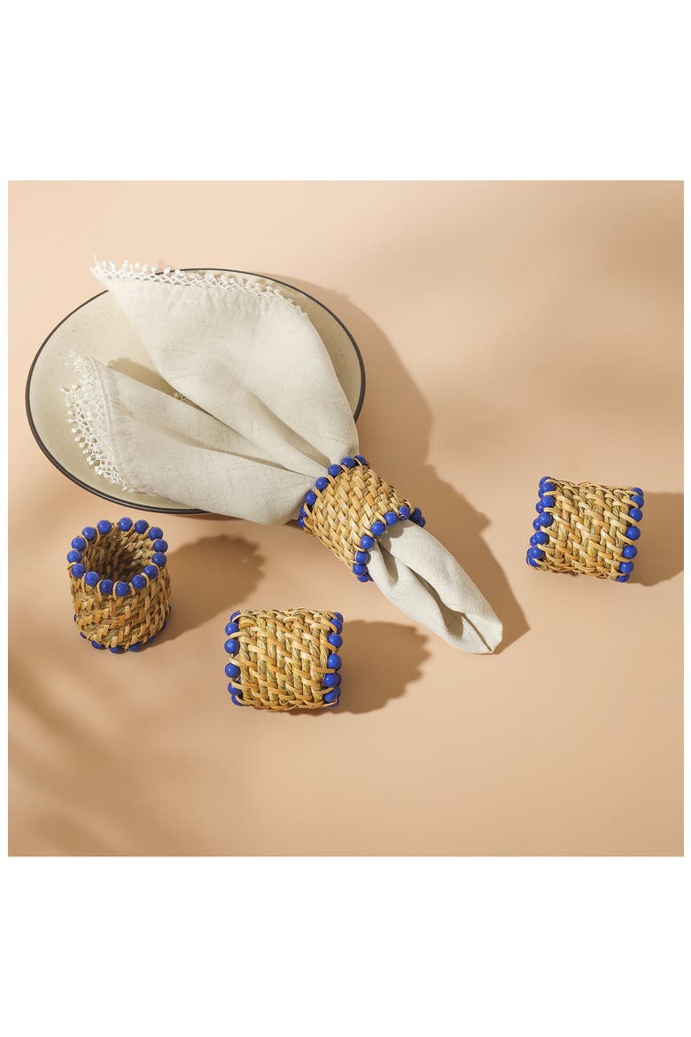 Azure Rattan Set of 4 Napkin Rings, Alternate, color, BLUE/ NATURAL