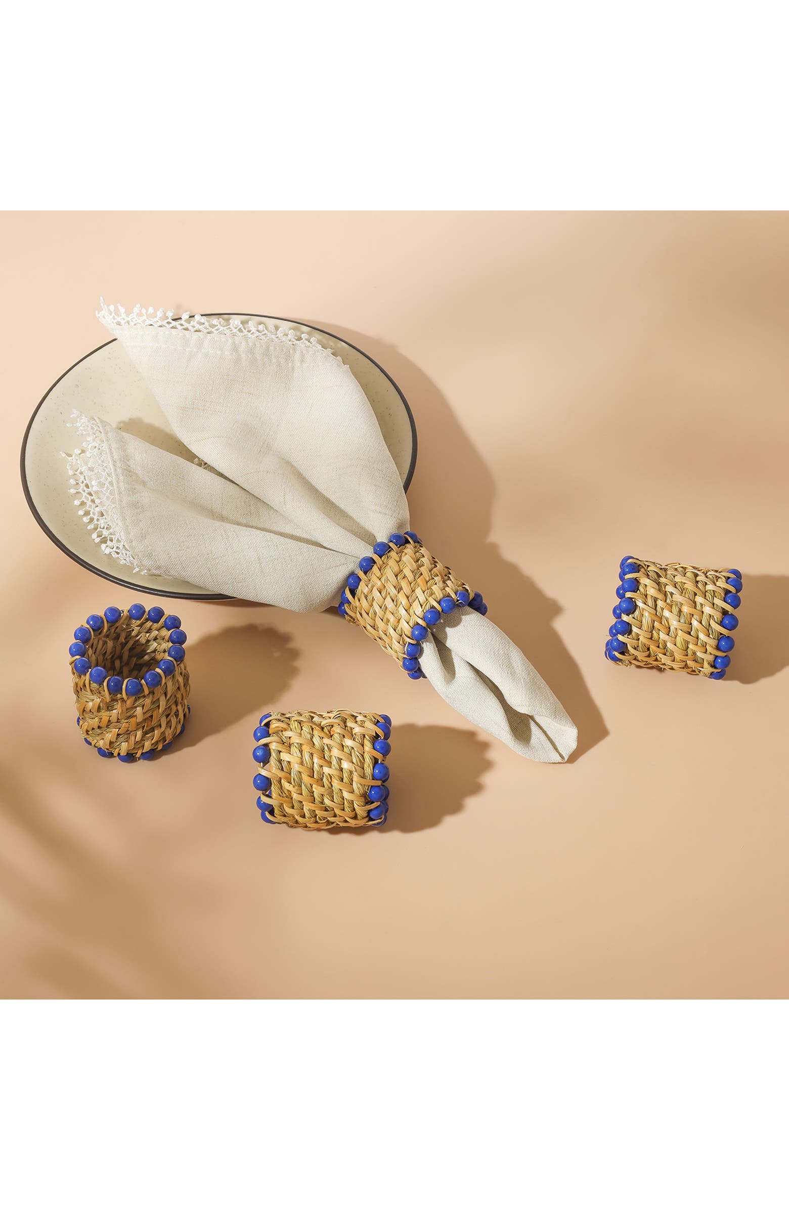 Tiramisu Azure Rattan Set of 4 Napkin Rings Nordstromrack