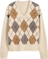 Alex Mill Campbell Argyle Wool Blend V-Neck Sweater