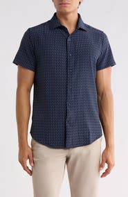 DENIM AND FLOWER Geo Print Short Sleeve Button-Up Shirt