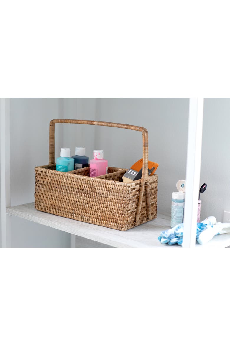 Rattan 3-Section Cutlery Caddy with Handle, Alternate, color, Honey Brown