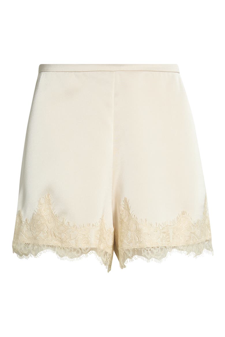 Elaine Lace Trim Matte Satin Shorts, Alternate, color, CREAM