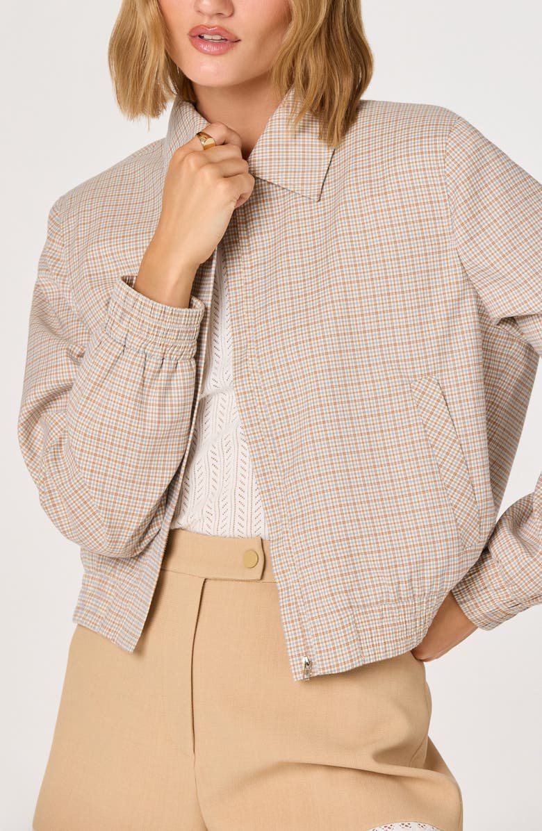 ASTR the Label Reid Check Stretch Zip Jacket, Alternate, color, Brown Blue Plaid