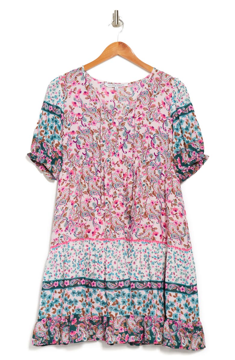 Collective Concepts Floral Paisley Short Sleeve Tiered Babydoll Dress, Main, color,