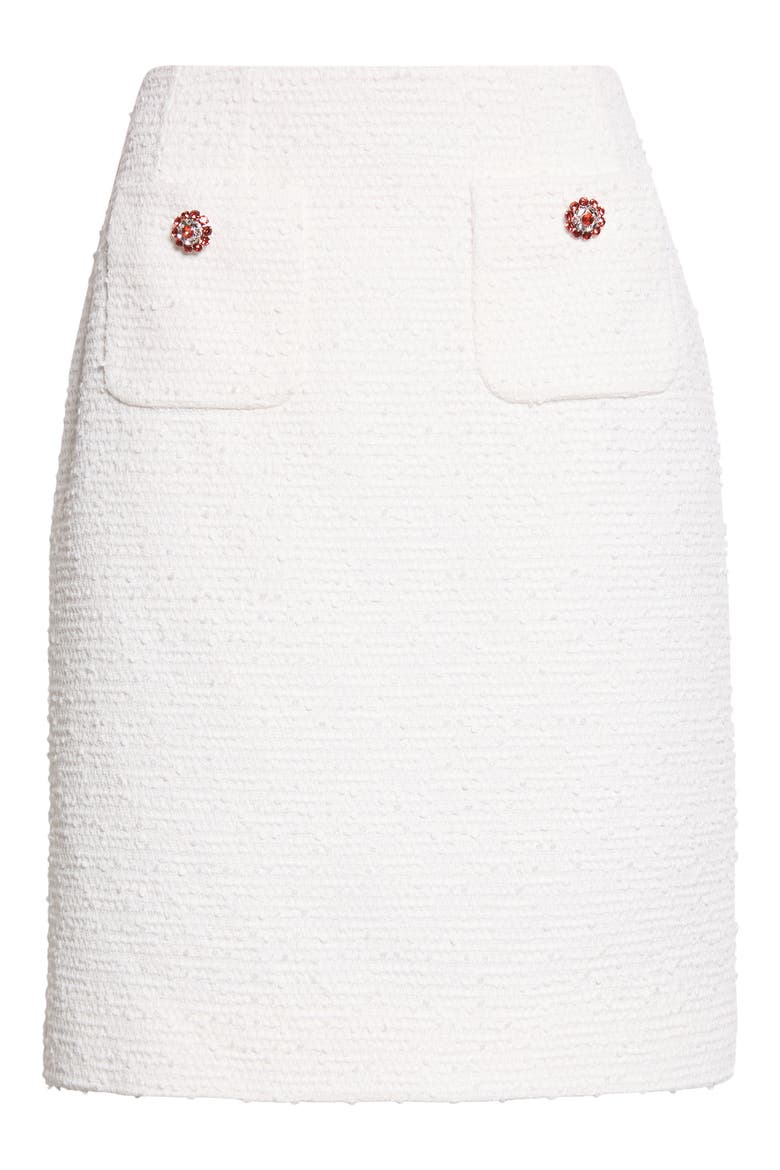 Jewel Button A-Line Rachel Tweed Skirt, Alternate, color, W0001 BIANCO NATURALE