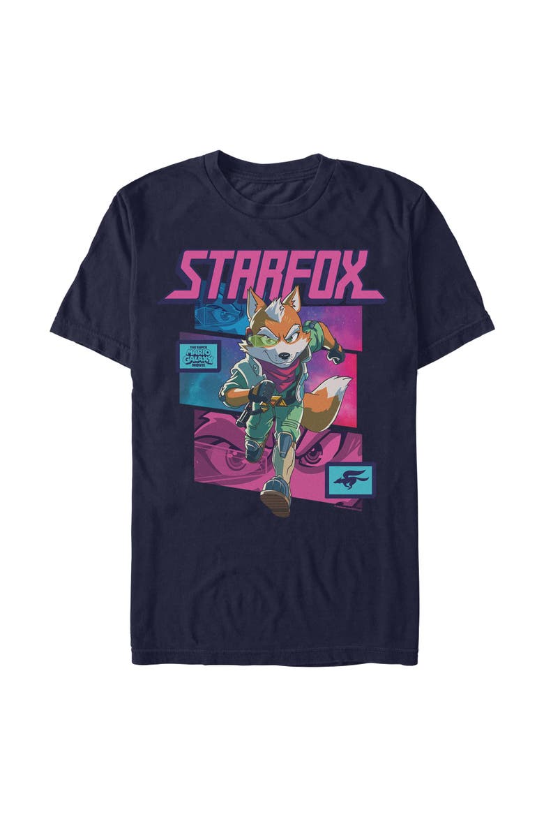Men's Fox McCloud Comic Book Panels Short Sleeve T-Shirt, Main, color, Navy Blue