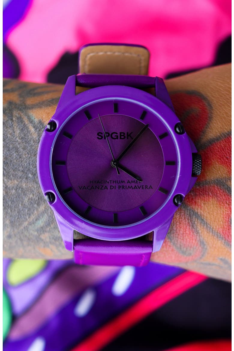 Britt Leather Strap Watch, 44mm, Alternate, color, PURPLE