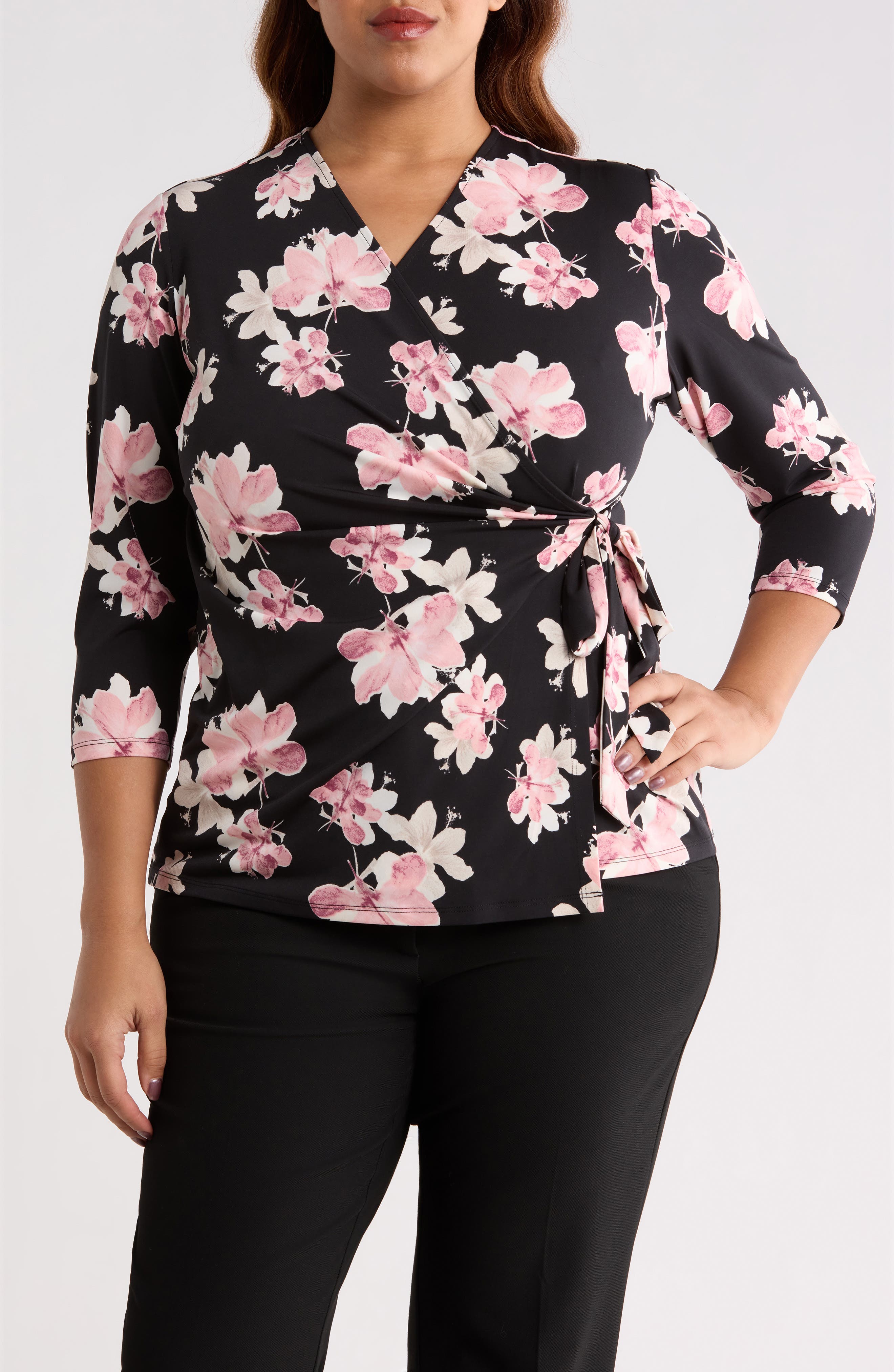 Anne Klein Floral Print Wrap Top