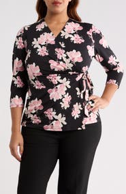 Anne Klein Floral Print Wrap Top