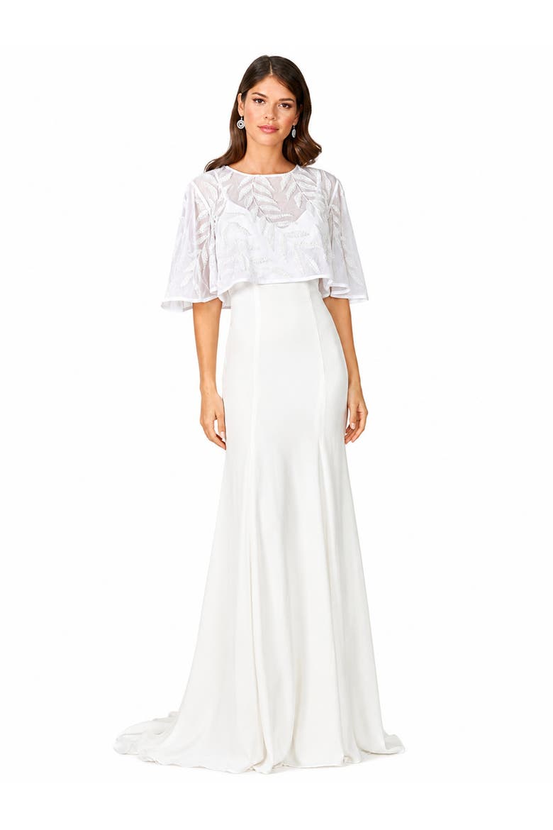 Beaded Faux-Wrap V-Neck Bridal Gown, Main, color, Ivory