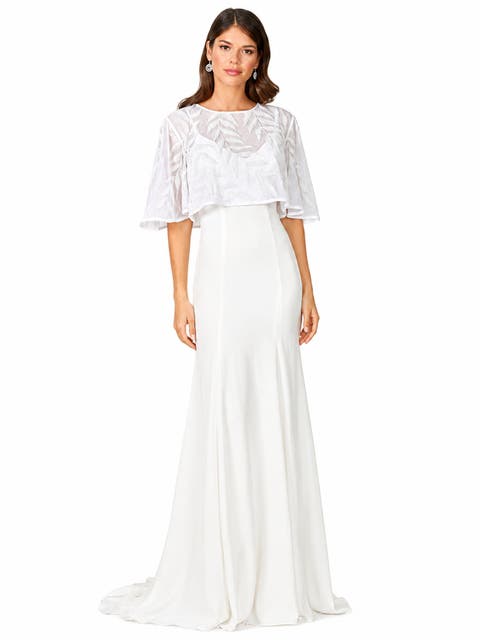 Beaded Faux-Wrap V-Neck Bridal Gown