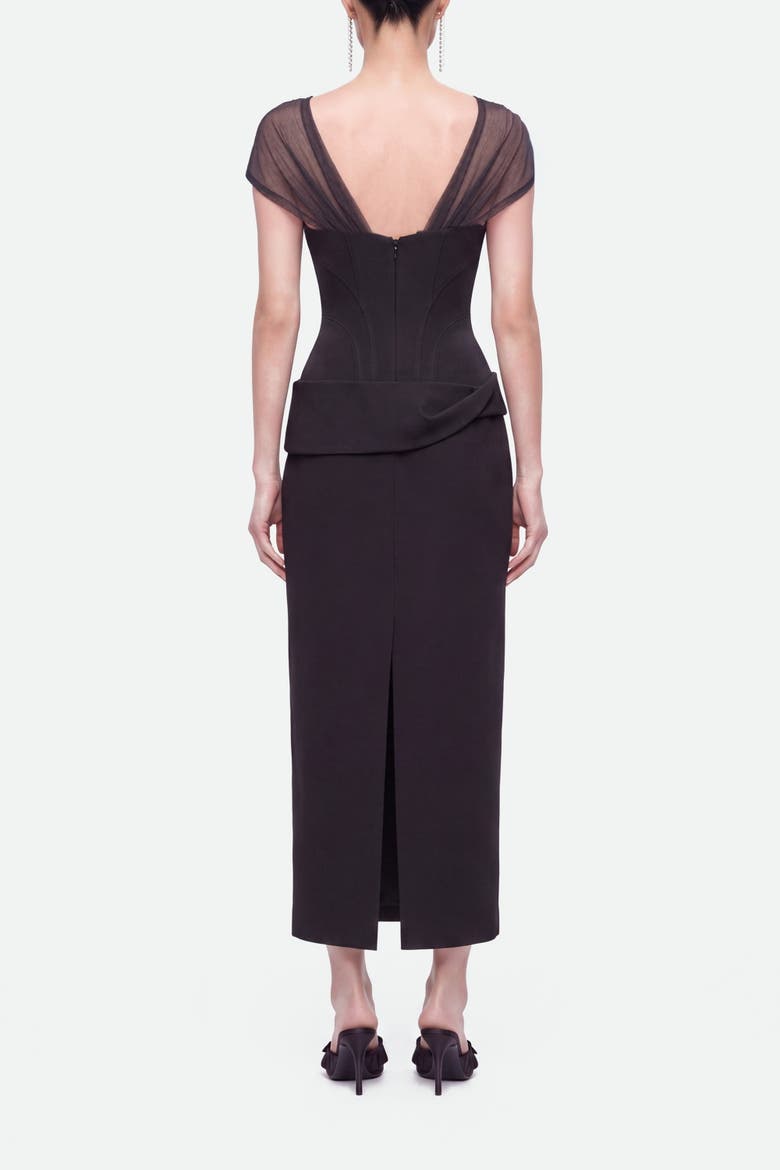 Boned Sweetheart Peplum Midi Dress, Alternate, color, Black