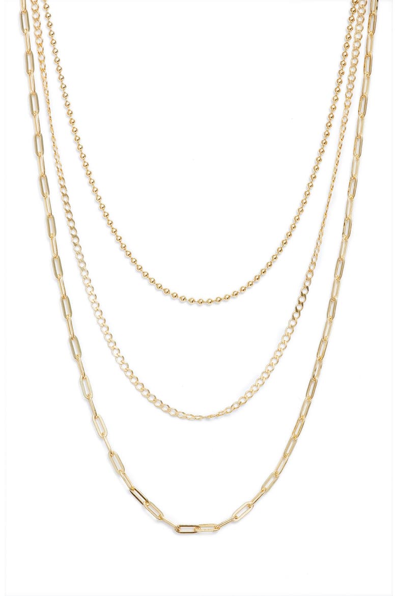 Three-Row Layered Chain Necklace, Main, color, GOLD
