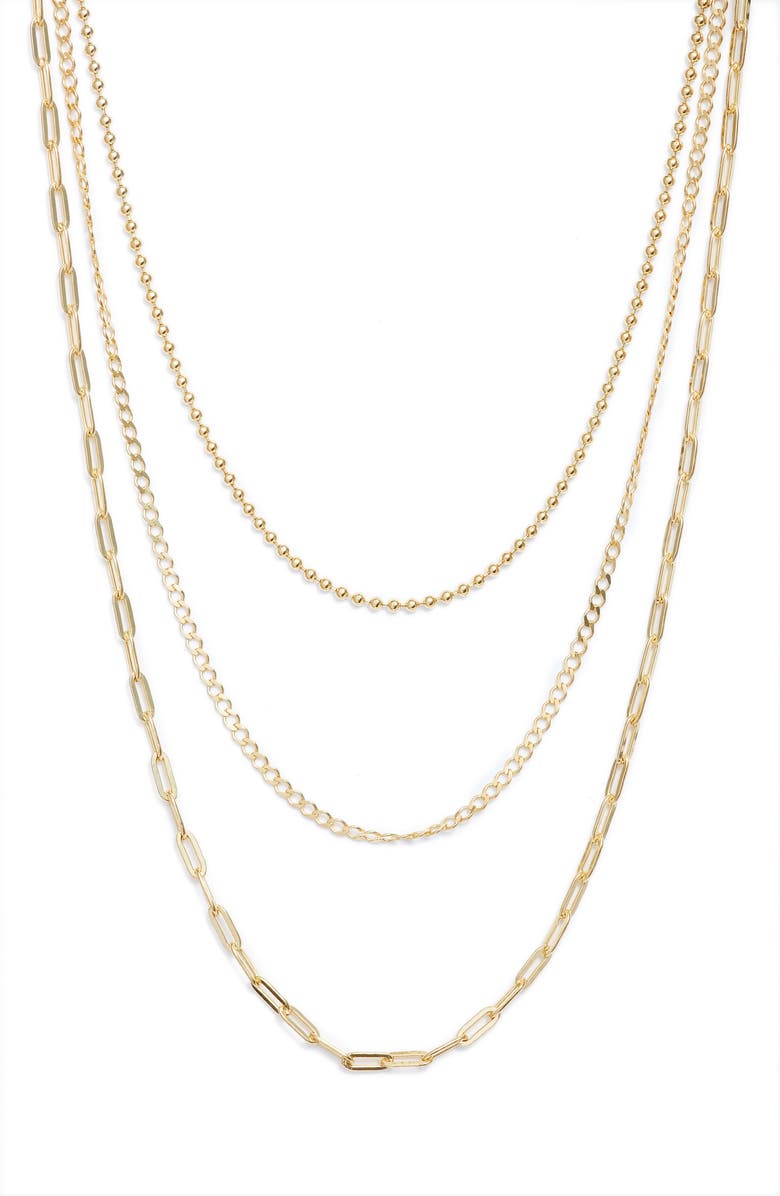 Argento Vivo Sterling Silver Three-Row Layered Chain Necklace, Main, color, Gold