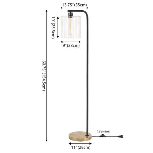 Jonathan Y Easton 60.75" Modern Minimalist Metal/ribbed Glass Led Floor Lamp, Brass Gold/black In Brass Gold/black