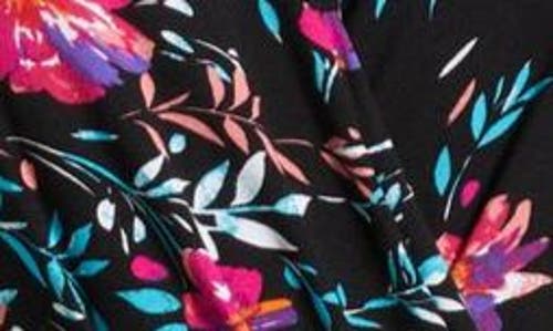 Loveappella Floral Tiered Faux Wrap Knit Maxi Dress In Black/fuchsia