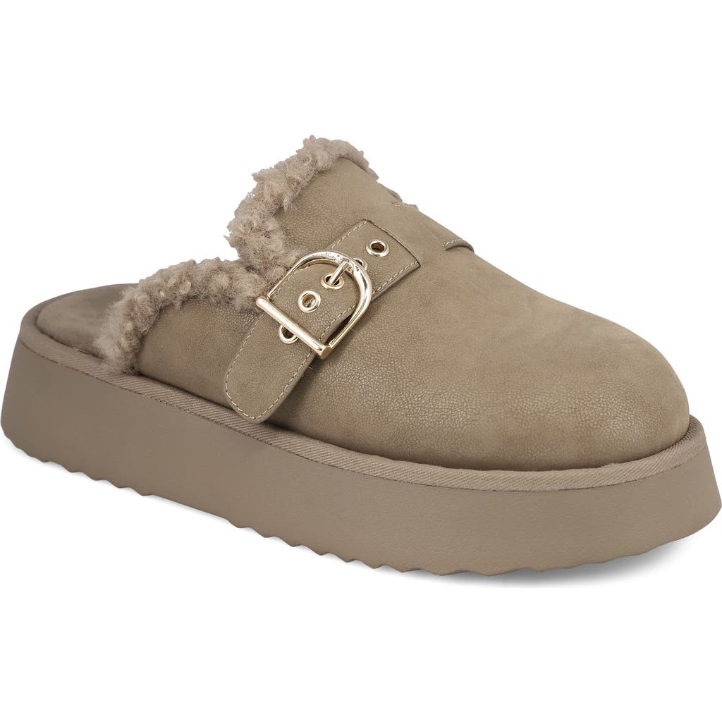 Mia Sugary Faux Shearling Platform Mule In Brown