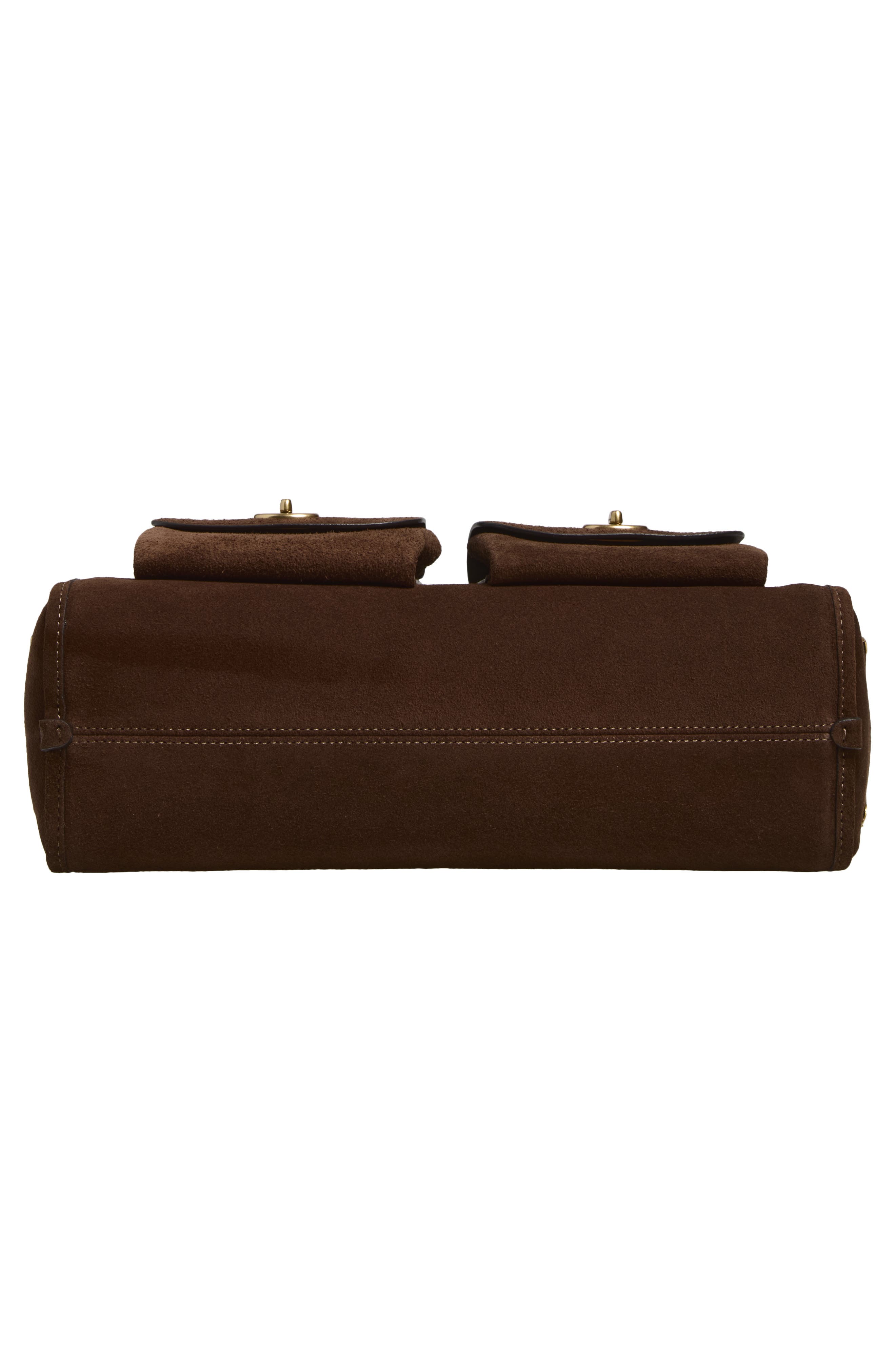 Turnlock Haversack Suede Shoulder Bag, Alternate, color, B4/ DARK CHOCOLATE