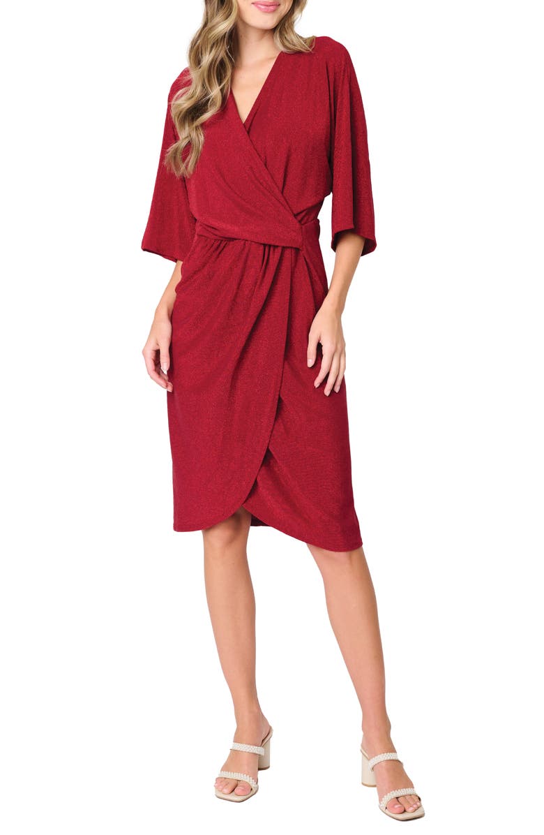 GIBSONLOOK Metallic Wrap Front Knit Dress, Main, color, Red